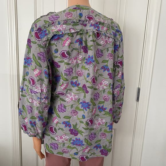 Matilda Jane Women's Floral Shirt Gray Long Sleeve Blouse LARGE - Picture 5 of 9